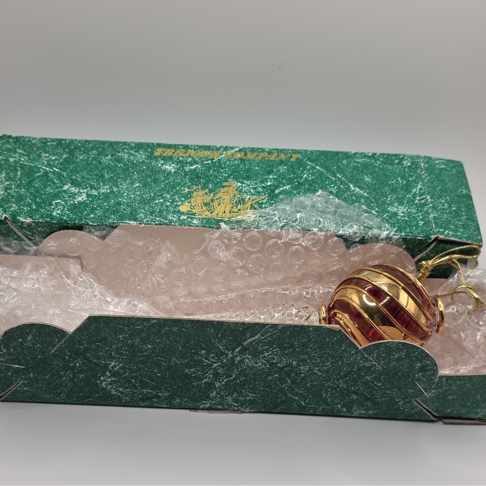Memory Company Striped Glass Ball Ornament w/ Clear Icicle Drop, 9 in